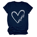 Detail of navy blue cotton t-shirt with white mimi heart print and classic crew neckline - S / Navy Blue