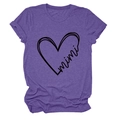 Close-up of heather purple t-shirt featuring mimi heart graphic and rolled sleeve detail - S / Purple