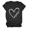 Detail of mimi heart print on charcoal gray cotton t-shirt with crew neck for women - S / Black Heather Grey