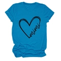 Close-up of bright blue cotton t-shirt featuring a black heart mimi print and round neck - S / Lake Blue