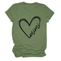 Grass green short sleeve T-shirt with mimi heart print on a white background - S / Olive Green