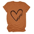 Close-up of rust red cotton t-shirt fabric texture and mimi heart printed graphic - S / Burnt Orange