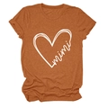 Close-up of rust red crew neck T-shirt with white mimi heart print detail - S / Burnt Orange