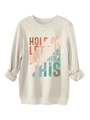 Détail du slogan imprimé vintage coloré sur un sweat-shirt épais blanc cassé - S / Sable