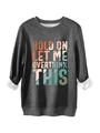 Detail of warm fleece lining and colorful Overthink graphic on dark grey sweatshirt - Dark Gray