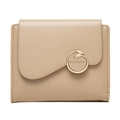 Minimalist beige short folding wallet for women featuring a metal leaf ring clasp - Apricot