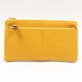 Portefeuille tactile en cuir PU jaune avec double fermeture éclair et texture litchi - Jaune