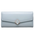 Prettyzys light blue long wallet with clover buckle and pebbled leather texture - Sky Blue