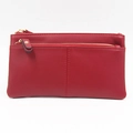 Pochette téléphone rouge en cuir grainé avec double fermeture éclair et dragonne pratique - Rouge