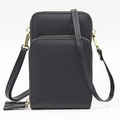 Petit sac bandoulière noir pour téléphone avec double fermeture éclair et détails dorés - Noir