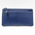 Pochette en cuir PU bleu foncé à motif litchi avec double fermeture éclair dorée - Bleu encre