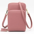 Minimalist dusty pink multi-layer mobile phone crossbody bag with golden zippers - Pink