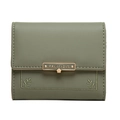 Women's tri-fold green PU leather wallet with flower charm and leaf embroidery - Green
