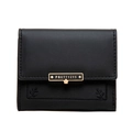 Close-up of black PU leather wallet with golden logo plate and leaf embroidery - Black
