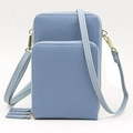 Minimalist light blue crossbody phone bag with double zippers and litchi texture - Light Blue