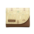 Portefeuille femme à trois volets bicolore avec motifs d'équipement de laboratoire - Café