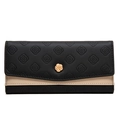 Détail du motif camélia gaufré sur portefeuille pour femme avec boucle de rose - Noir