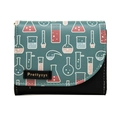 Detail of bifold wallet featuring dark green printed flap and brand logo on black leather - Black
