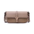 Detalle de bolso bandolera bicolor en cuero sintético beige y tela de sarga color caqui - Caqui