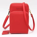 Mini borsa a tracolla rossa in pelle sintetica con doppia cerniera e nappa decorativa - Rosso