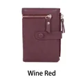 Multi-functional wine red fold-over student wallet with zipper pocket and snap closure - Burgundy