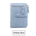 Short minimalist women's bi-fold wallet in energetic blue with zip and snap closure - Energetic Blue