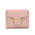 Detail of pink lychee grain PU leather texture and oval logo clasp on women wallet - Pink