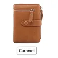 Caramel vintage short folding wallet for women with zipper pocket and button clasp - Caramel color