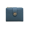 Detail of blue short wallet showing quilted stitching and metal ring closure design - Dark Blue