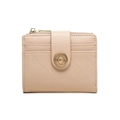 Detail of beige short wallet with quilted pattern and gold ring buckle closure - Apricot