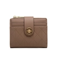 Detail view of mocha quilted faux leather wallet with golden clasp and zipper - Brown