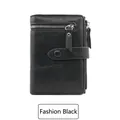 Fashion black short folding leather wallet for women with zipper and snap closure strap - Fashion Black
