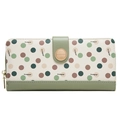 Detailed macro view of polka dot long wallet with lucky golden metal buckle - Green