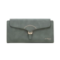 Detail of matte sage green PU leather wallet featuring a gold metal buckle and stitching - Dark Green
