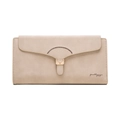 Close-up of beige matte PU leather wallet with hardware buckle and stitching detail - Apricot