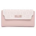 Elegant floral print long wallet for women with flower metal clasp in soft pink and white - Pink