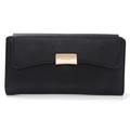Gros plan du portefeuille long noir avec texture cuir et plaque métallique dorée - Noir