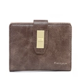 Detailed view of brown PU leather wallet featuring vintage texture and gold turn-lock - Brown