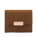 Braune PU-Leder Geldbörse mit geometrischer Prägung und goldener Metallschnalle für Damen - Kurze Dreifach gefaltete Brieftasche / Braun