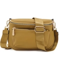 Mustard yellow textured PU leather crossbody bag with wide strap and gold hardware - Yellow-Green