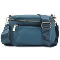 Dark teal PU leather crossbody bag with adjustable wide strap and gold hardware - Sky Blue