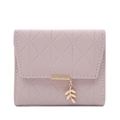 Petit portefeuille rose violet à trois volets avec motif matelassé et pendentif feuille - Rose Clair