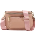 Sac bandoulière selle rose poudré en cuir litchi avec large sangle d'épaule - Rose