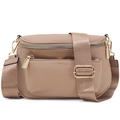Sac bandoulière en similicuir marron clair avec sangle large et fermetures éclair dorées - Chameau