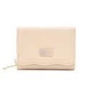 Mini beige accordion wallet in premium PU leather with floral metal accent and gold zipper - Beige Apricot