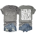 Flat lay of grey graphic t-shirt with blue distressed denim shorts and white printing - S / Dark Gray (White Font)