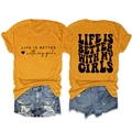 Detail of yellow cotton t-shirt with slogan and distressed blue denim shorts set - S / Mustard Yellow (Black Font)