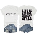 Front and back detail of white cotton T-shirt featuring LIFE IS BETTER black letter print - White (Black Font)