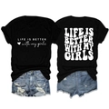 Front and back detail of black cotton T-shirt with white slogan and denim shorts set - Black (White Font)