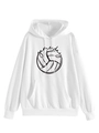 Detail of white oversized hoodie featuring a volleyball game day print and kangaroo pocket - S / White
